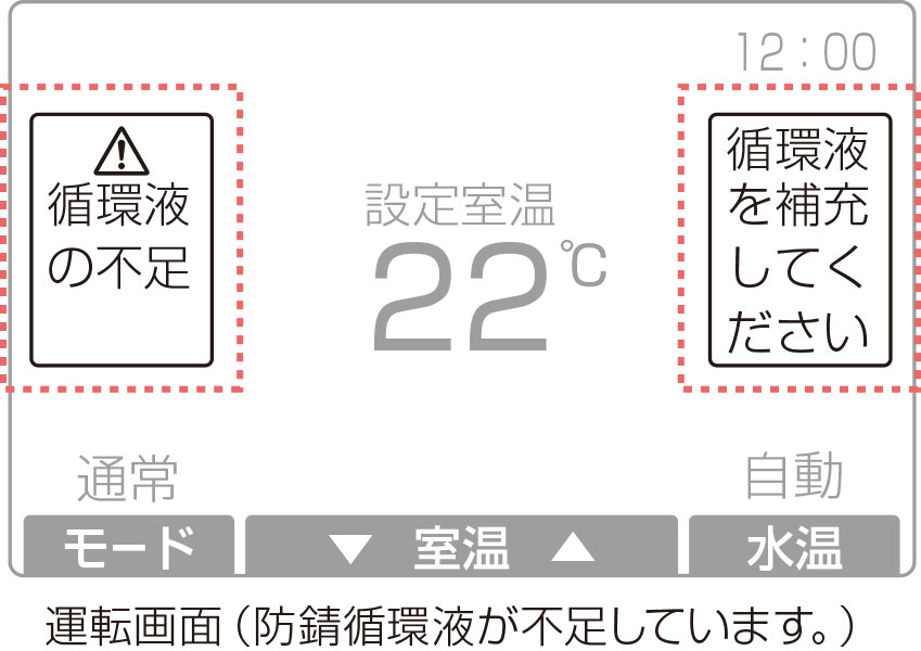 水道水で補充してください（井戸水は不可）※故障ではありません